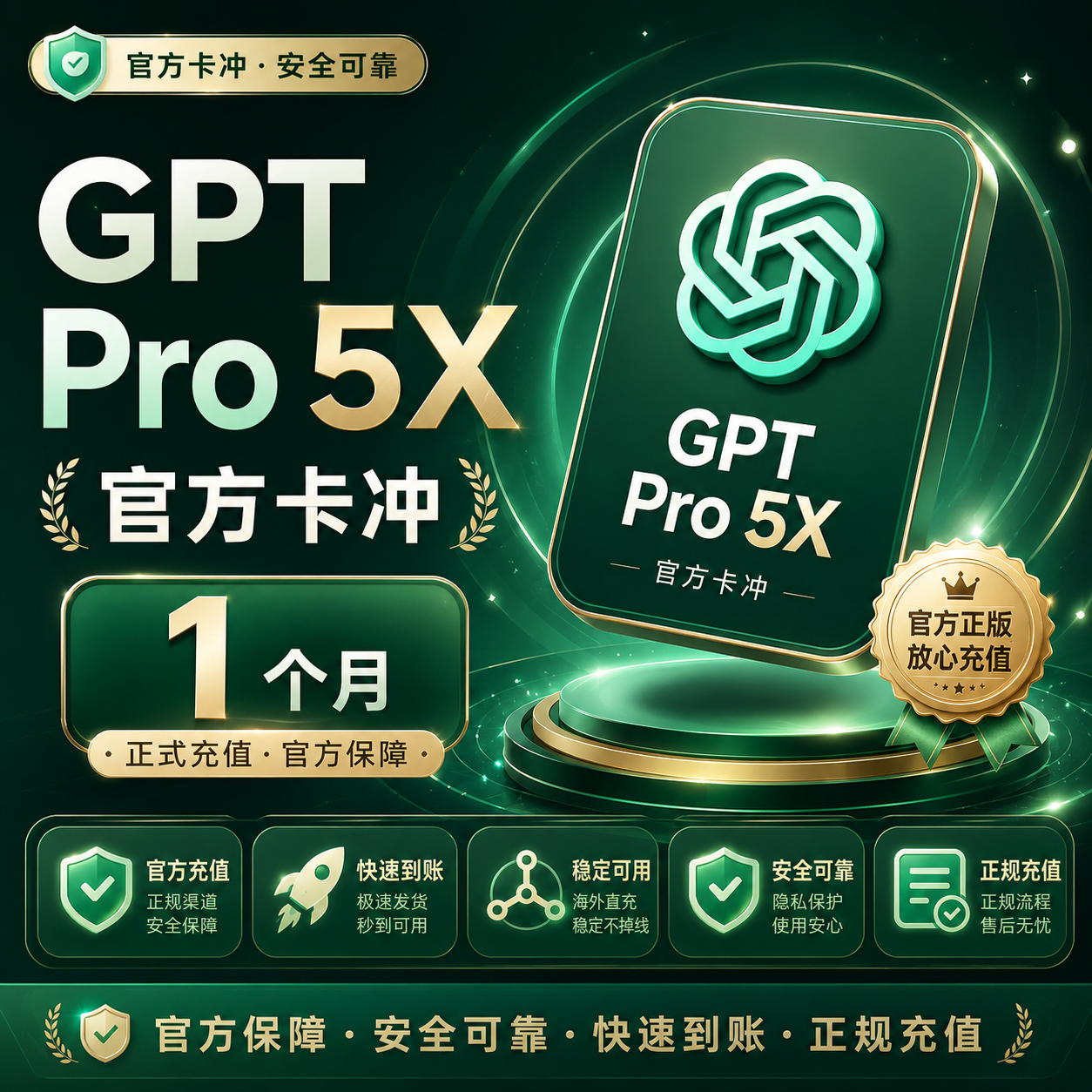 GPT Pro 5X 【官方卡冲】1个月～支持续费 【请仔细阅读介绍后再下单】